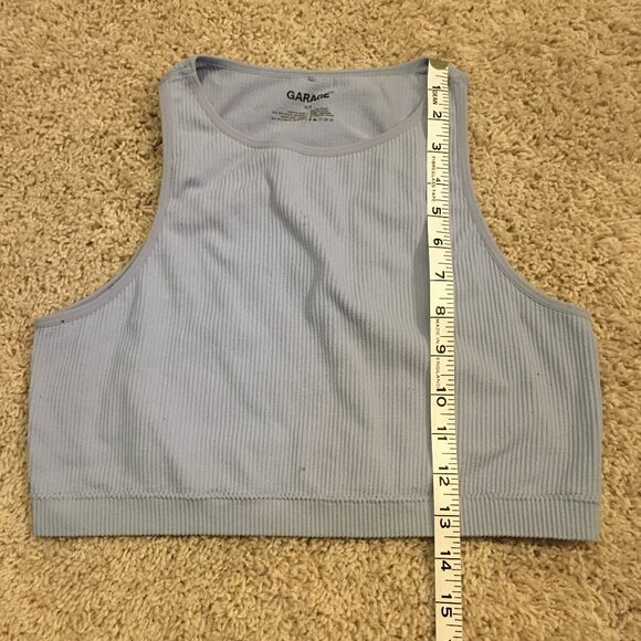 Garage Athletic High Neck Pale Blue Ribbed Cropped Bra Top - Picture 9 of 9